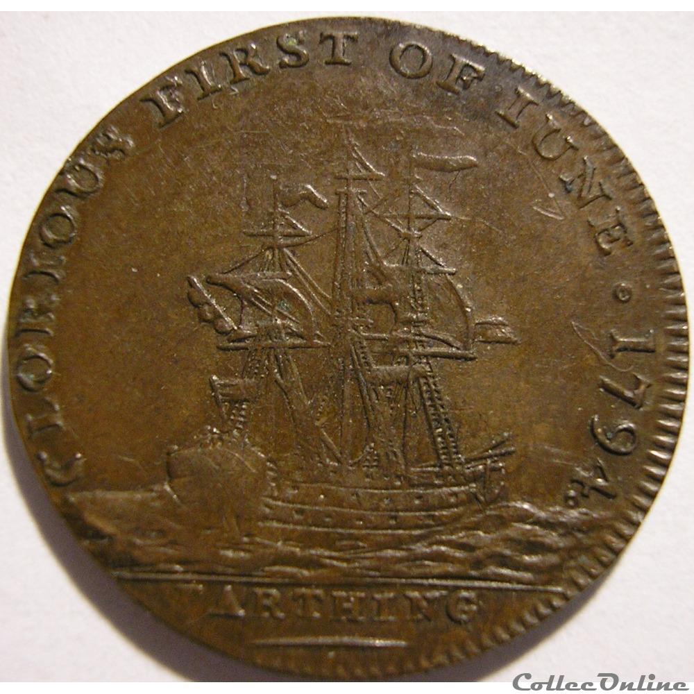 1794 Farthing - Admiral Earl Howe Token - Southampton, Hampshire 2 monnaies monde royaume uni 1794 farthing admiral earl howe token southampton hampshire