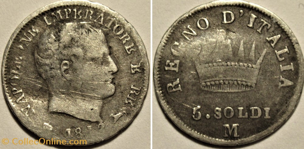 1812 Regno d'Italia, 5 Soldi - Napoleone I monnaies monde italie 1812 regno italia 5 soldi napoleone i