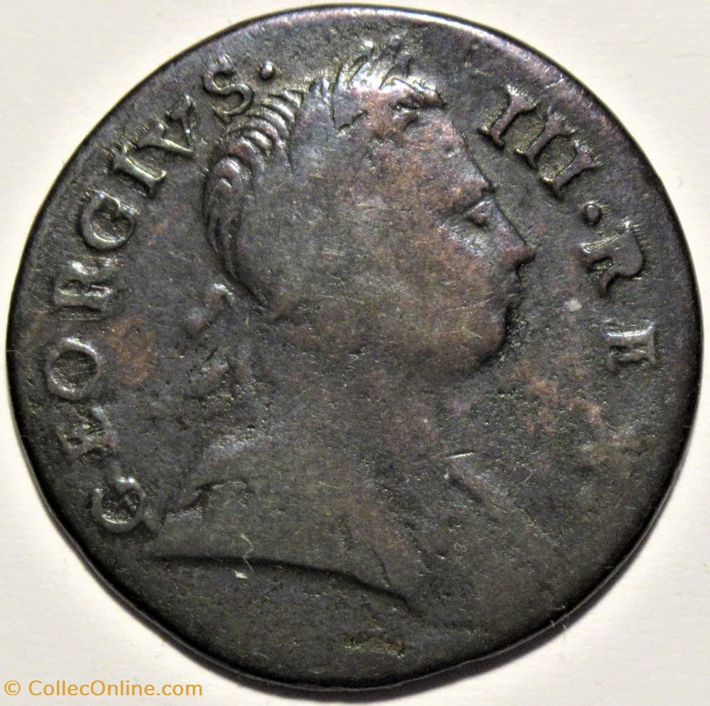 1774 Half Penny No Regal - George III of Great Britain (ex.6) monnaies monde royaume uni 1774 half penny no regal george iii of great britain ex 6