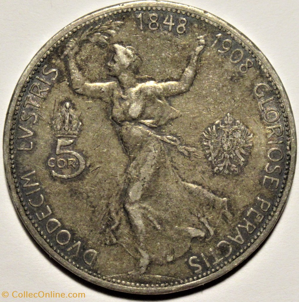 Franz Joseph I - 5 Corona, Jubilee 1848-1908, Austrian Empire monnaies monde autriche franz joseph i 5 corona jubilee 1848 1908 austrian empire
