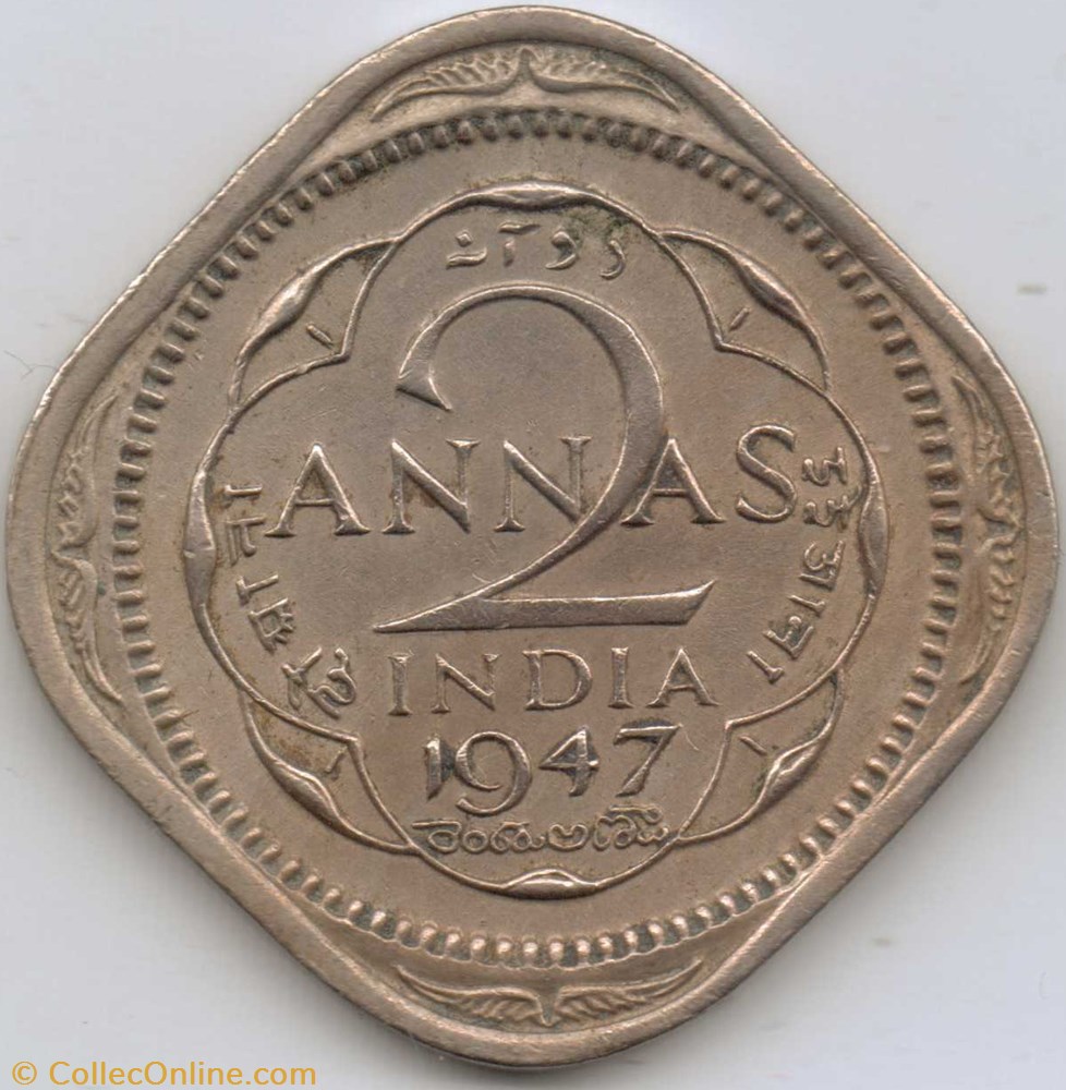 George VI - 2 Annas 1947 Calcutta - British India monnaie monde inde george vi 2 annas 1947 calcutta british india