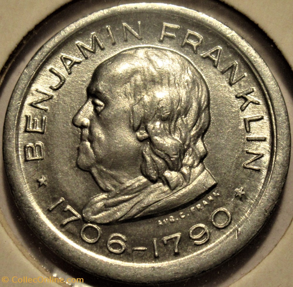 The Benjamin Franklin Memorial, Souvenir Token - USA 2 medailles etats unis the benjamin franklin memorial souvenir token usa