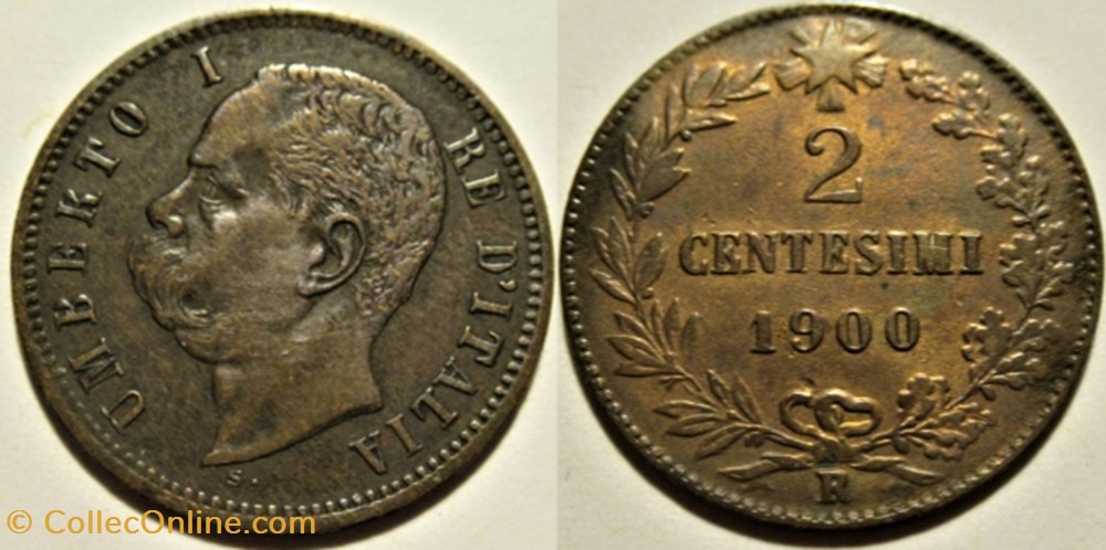 1900 Regno d'Italia, 2 Centesimi, Roma - Umberto I (ex.2) monnaies monde italie 1900 regno italia 2 centesimi roma umberto i ex 2