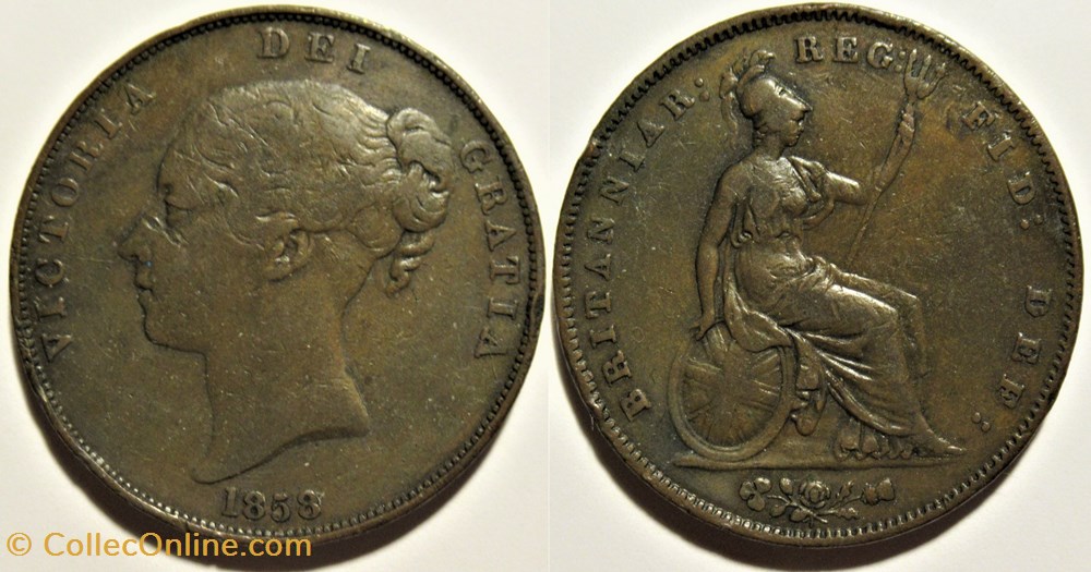 Victoria - One Penny 1858 - Kingdom of Great Britain (ex.2) monnaies monde royaume uni victoria one penny 1858 kingdom of great britain ex 2