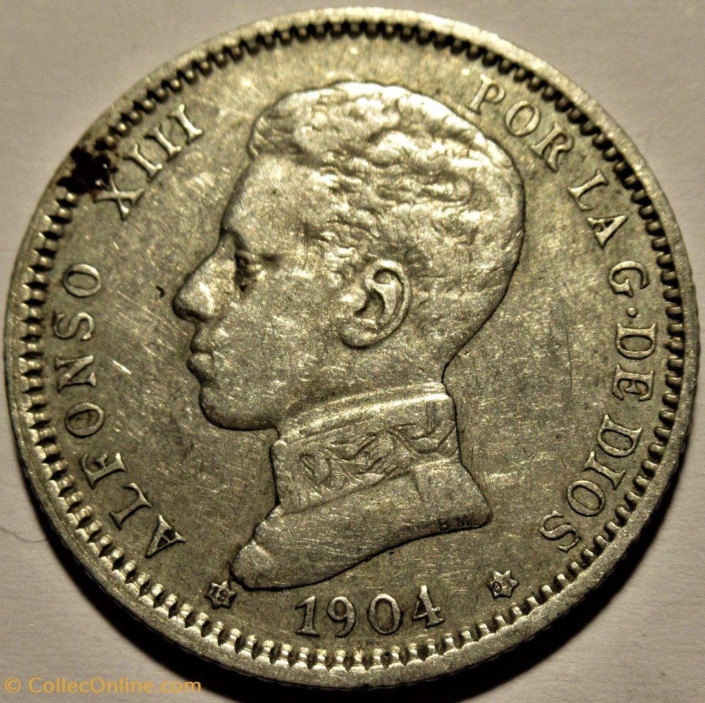 1904 - Peseta - Alfonso XIII de España 2 monnaies monde espagne 1904 peseta alfonso xiii de espana