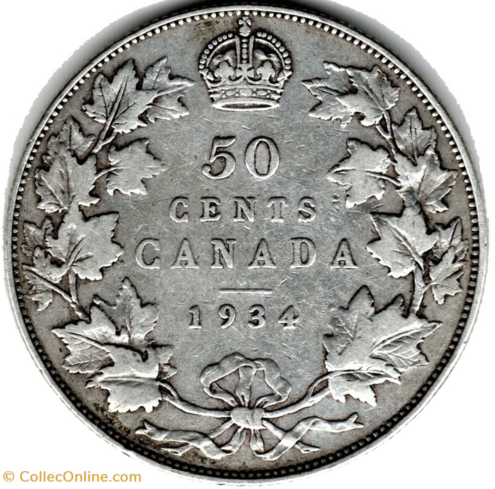 George V - 50 Cents 1934 monnaies monde canada george v 50 cents 1934