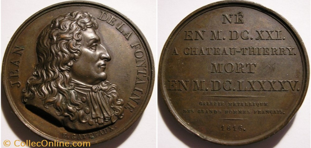 Jean De La Fontaine - 1816 Médaille france restauration jean de la fontaine 1816 medaille