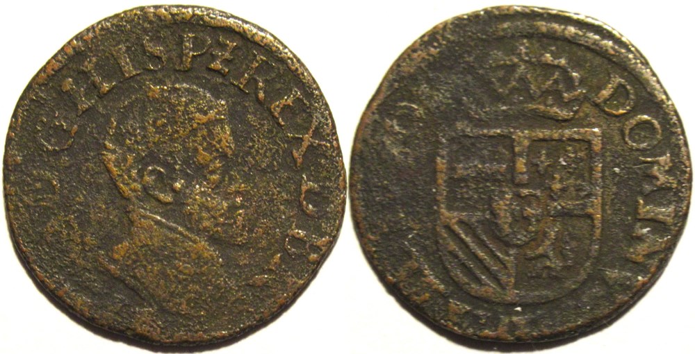 Philip II of Spain - 2 Mites c.1569 - Antwerp, Spanish Netherlands monnaies europe medievale pays bas espagnols philip ii of spain 2 mites c 1569 antwerp spanish netherlands