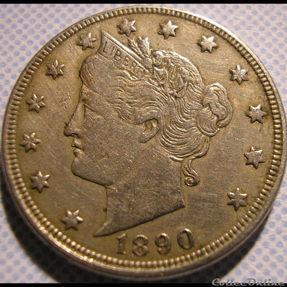 1890 5 Cents (ex.3) 3 monnaies monde etats unis 1890 5 cents ex 3