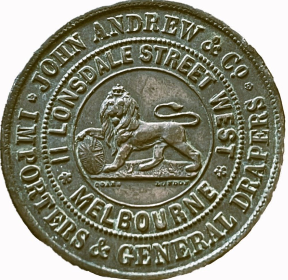 1860 Penny Token J. Andrew - Melbourne, Australia monnaies monde australie 1860 penny token j andrew melbourne australia