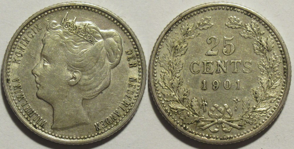 Wilhelmina of Nederland - 25 Cents 1901 monnaies monde pays bas wilhelmina of nederland 25 cents 1901