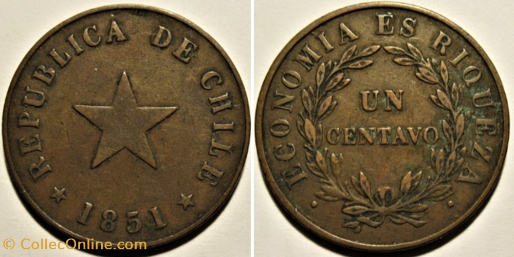 Chile - Un Centavo 1851 monnaies monde chili chile un centavo 1851