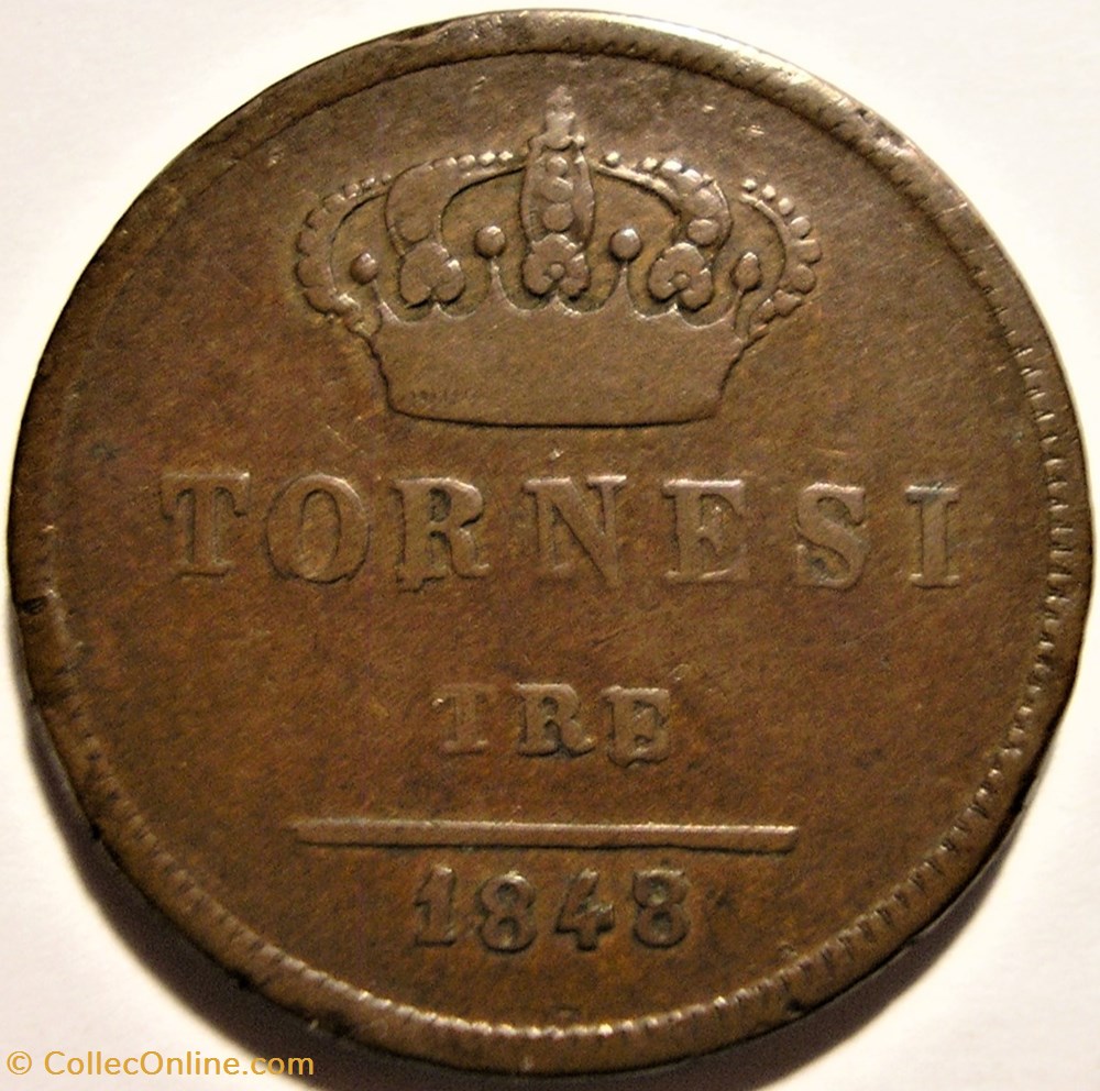 1848 Royaume de Naples, 3 Tornesi - Ferdinando II monnaies monde italie 1848 royaume de naples 3 tornesi ferdinando ii