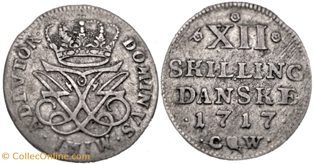 Frederik IV Denmark - 12 Skilling Dansk 1717 monnaies monde danemark frederik iv denmark 12 skilling dansk 1717