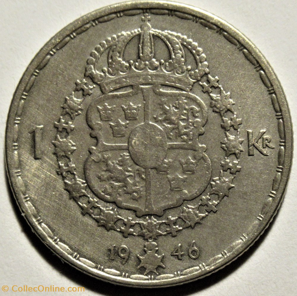 Gustaf V Of Sweden - 1 Krona 1946 - Coins - World - Edge Reeding