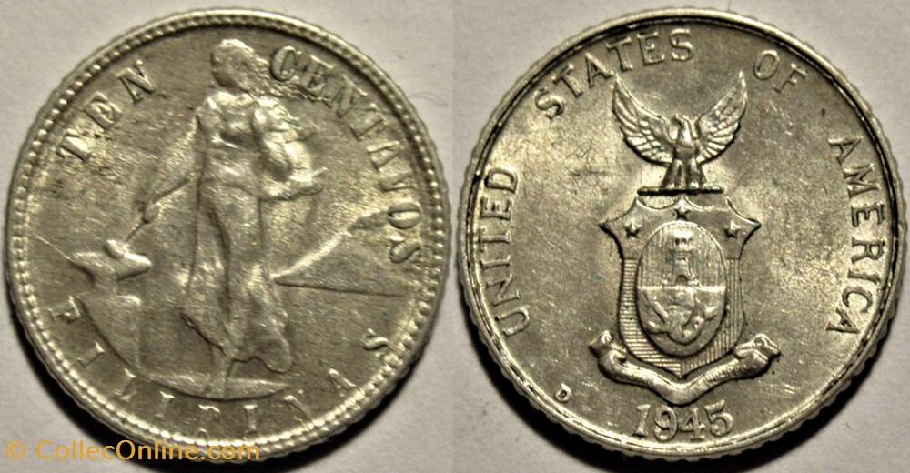 1945 Denver, 10 Centavos - Philippines U.S. Administration monnaies monde 1945 denver 10 centavos philippines u s administration