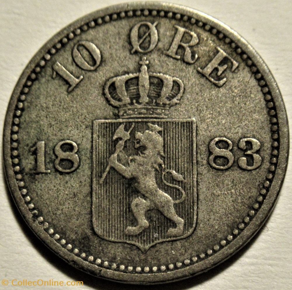 Oskar II - 10 Øre 1883 Norway 3 monnaies monde norvege oskar ii 10 re 1883 norway