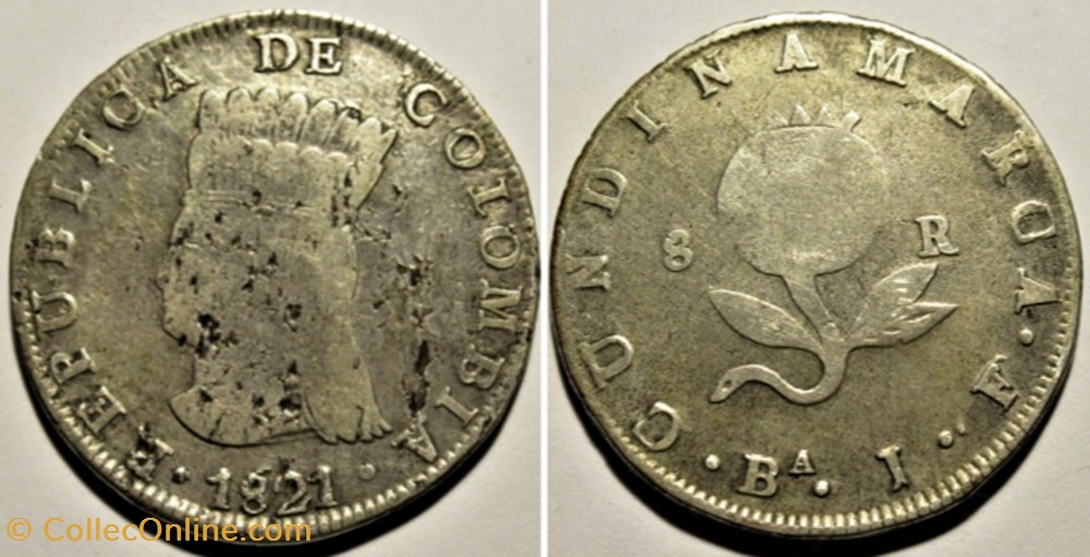 8 Reales 1821 - Cundinamarca, Bogotá, Gran Colombia monnaies monde colombie 8 reales 1821 cundinamarca bogota gran colombia