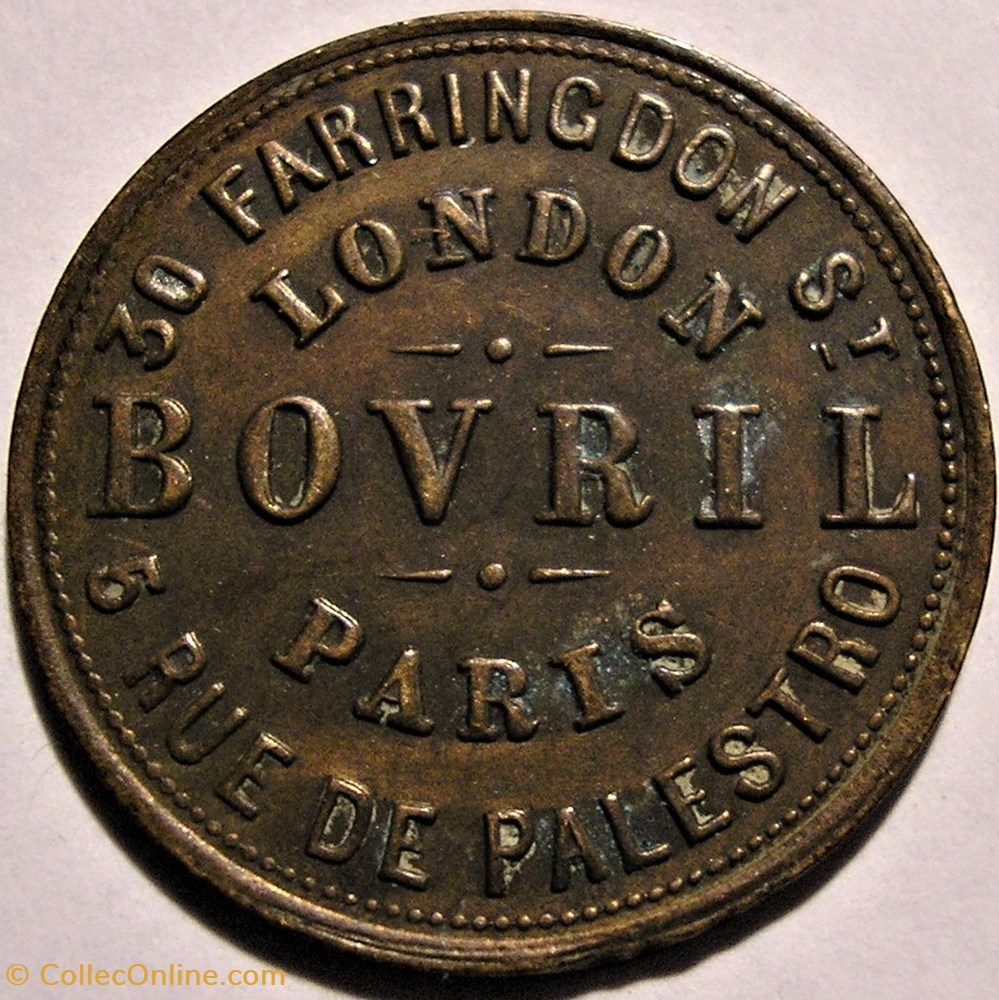 monnaie jeton mereaux ca 1889 1890 farthing bovril advertising paris london england