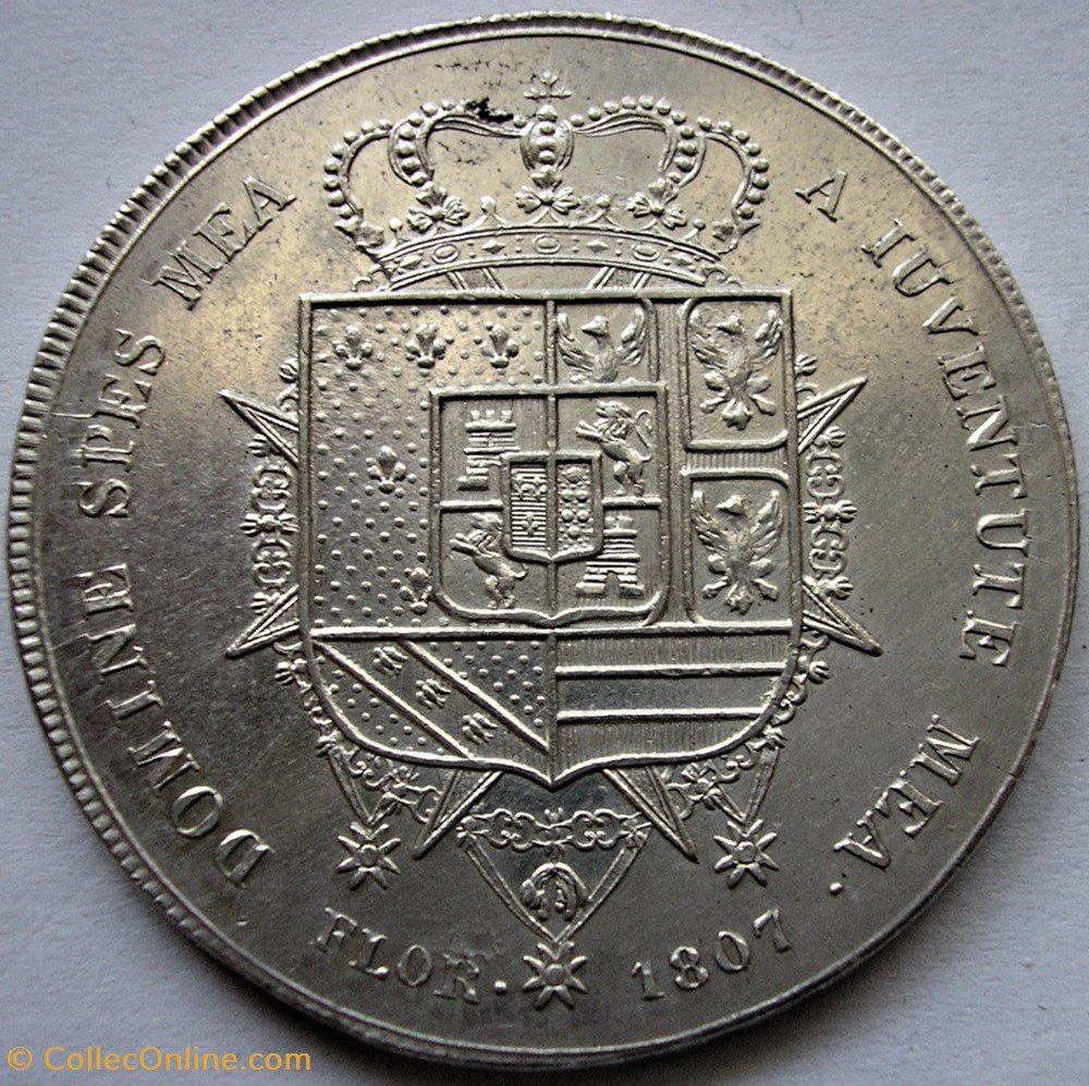 1807 Royaume d'Étrurie, 10 Lire, Florence - Charles II de Bourbon-Parme monnaies monde italie 1807 royaume etrurie 10 lire florence charles ii de bourbon parme