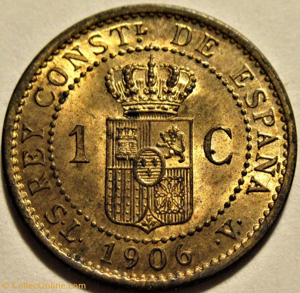 1906 - Centimo - Alfonso XIII de España (ex.2) 3 monnaies monde espagne 1906 centimo alfonso xiii de espana ex 2