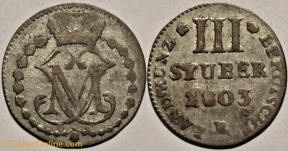 Maximilian I Joseph - 3 Stüber 1803 - Duchy of Berg (2) monnaies europe medievale saint empire romain germanique maximilian i joseph 3 stuber 1803 duchy of berg 2