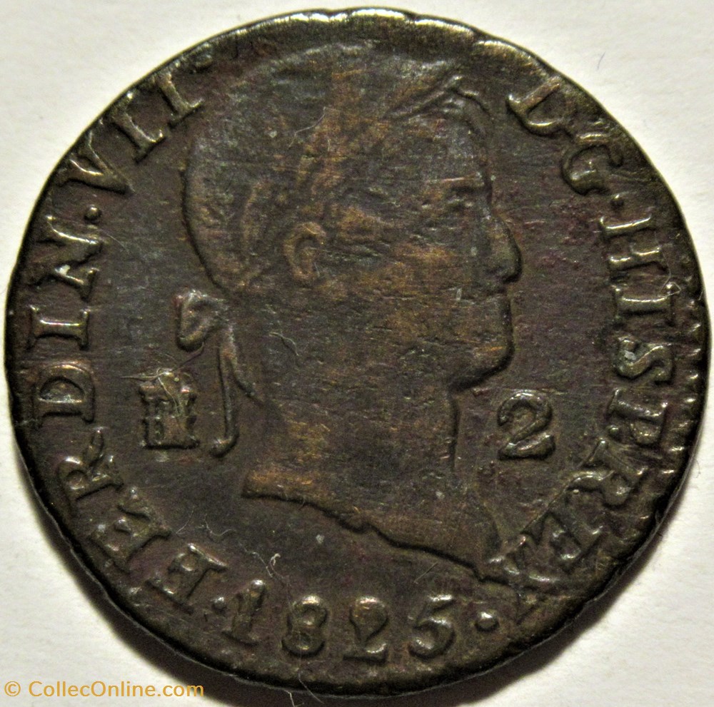 1825 Segovia 2 Maravedis - Fernando VII de España 2 monnaies monde espagne 1825 segovia 2 maravedis fernando vii de espana