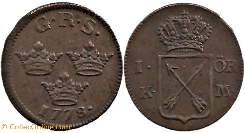 Sweden - Gustav III - 1 Öre Kopparmynt 1778 monnaies monde suede sweden gustav iii 1 ore kopparmynt 1778