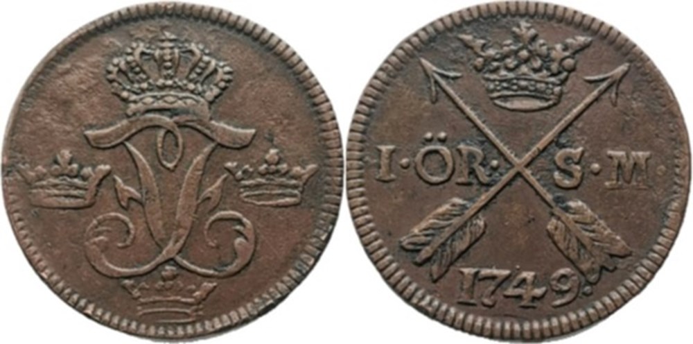 Sweden, King Fredrik I - 1 Öre 1749 Avesta monnaies europe medievale royaume suede sweden king fredrik i 1 ore 1749 avesta