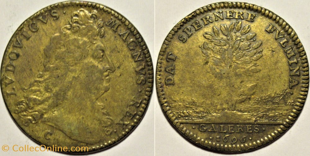 Louis XIV - 1696 Jeton de la Marine, Galères royales monnaies paranumismatique jetons poids louis xiv 1696 jeton de la marine galeres royales