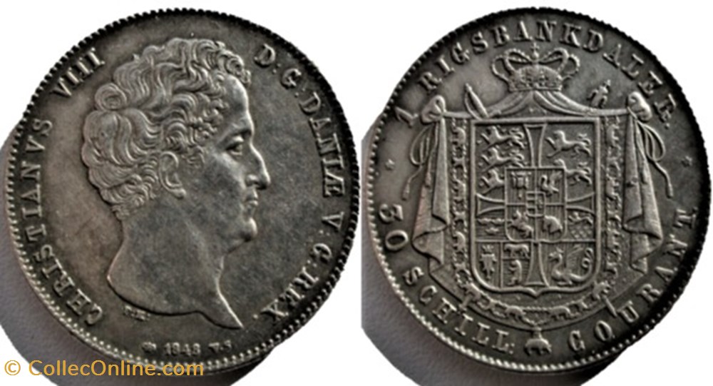Christian VIII Denmark - 1 Rigsbankdaler / 30 Schilling Courant 1848 monnaies monde danemark christian viii denmark 1 rigsbankdaler 30 schilling courant 1848