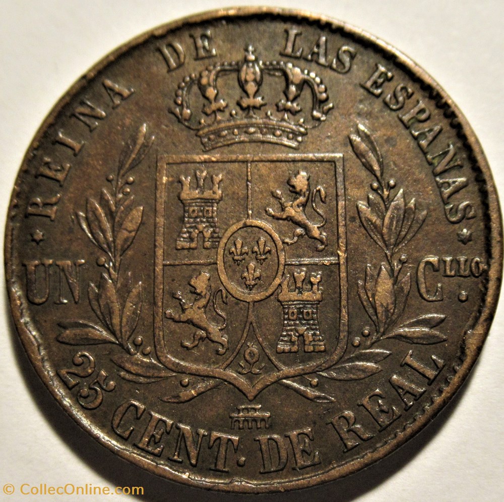 1857 Segovia - 25 Centimos - Isabel II España 3 monnaies monde espagne 1857 segovia 25 centimos isabel ii espana