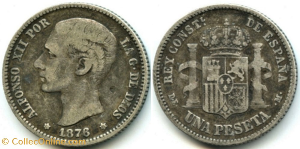 1876 - 1 Peseta - Alfonso XII de España monnaies monde espagne 1876 1 peseta alfonso xii de espana