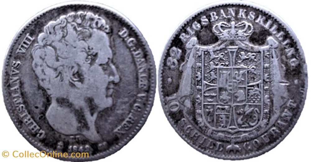 Christian VIII Denmark - 32 Rigsbankskilling / 10 Schilling Courant 1842 monnaies monde danemark christian viii denmark 32 rigsbankskilling 10 schilling courant 1842