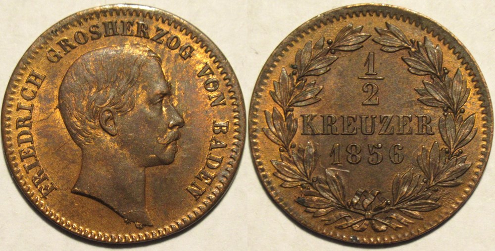 monnaies europe medievale saint empire romain germanique friedrich i 1 2 kreuzer 1856 grand duchy of baden