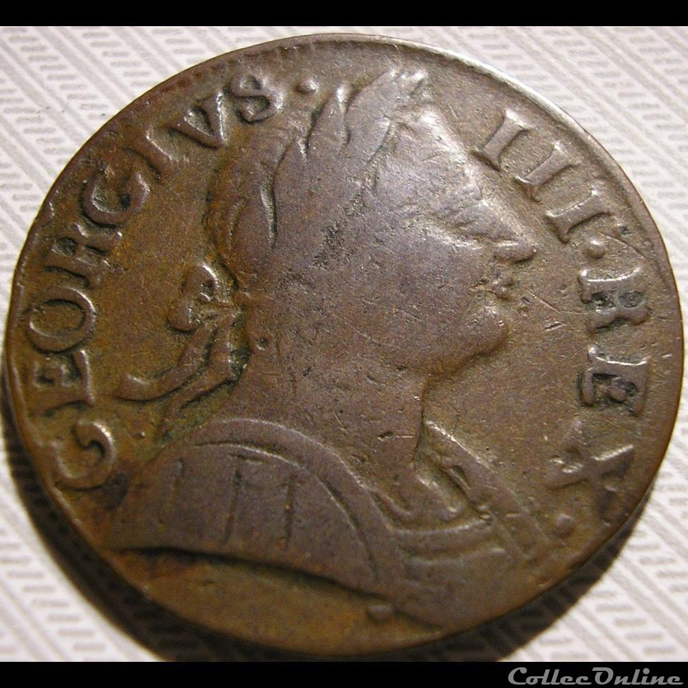 1775 Half Penny No Regal - George III of Great Britain (Ex.9) 3 monnaie monde etat uni 1775 half penny no regal george iii of great britain ex 9