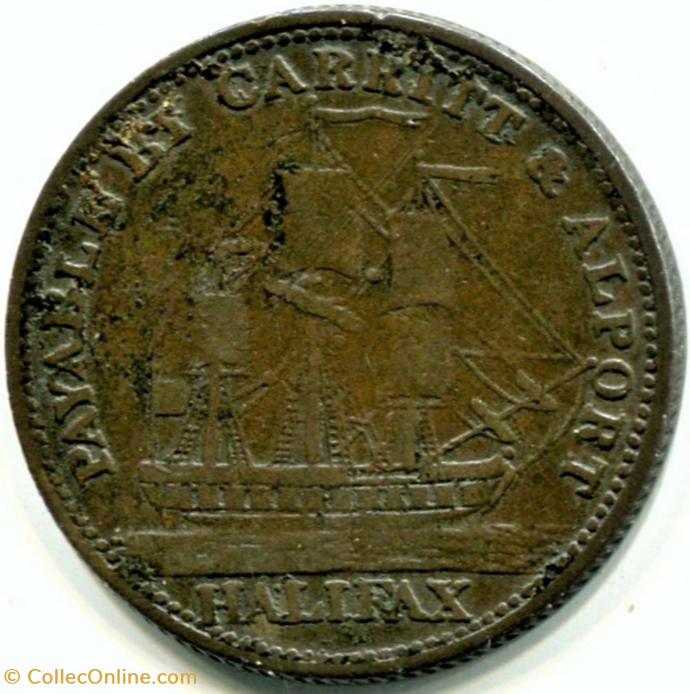 George III - HalfPenny Halifax Token 1814 - Carrit & Alport (ex.2) 3 monnaies monde canada george iii halfpenny halifax token 1814 carrit alport ex 2