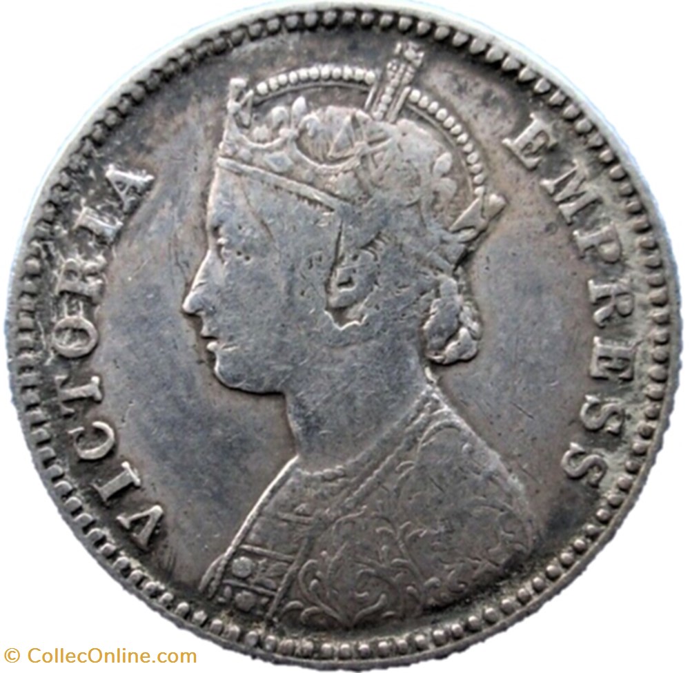 Victoria - ¼ Rupee 1877 Calcutta - British India 2 monnaies monde inde victoria rupee 1877 calcutta british india