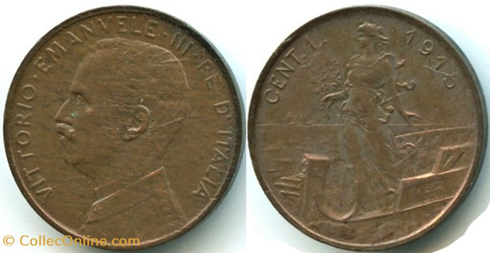 1915 Regno d'Italia, Centesimo, Roma - Vittorio Emanuele III monnaies monde italie 1915 regno italia centesimo roma vittorio emanuele iii