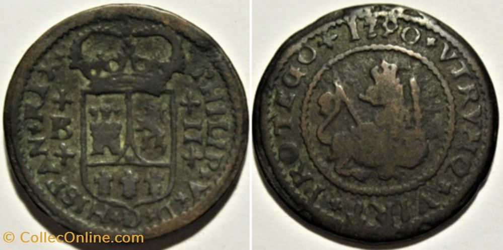 1720 Barcelona, 2 Maravedis - Felipe V (ex.2) monnaies europe medievale royaume espagne 1720 barcelona 2 maravedis felipe v ex 2