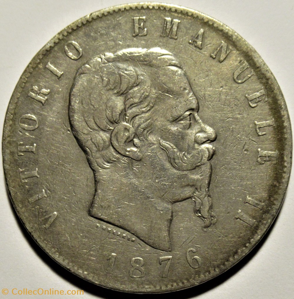 1876 Regno d'Italia, 5 Lire, Roma - Vittorio Emanuele II (ex.2) 2 monnaies monde italie 1876 regno italia 5 lire roma vittorio emanuele ii ex 2