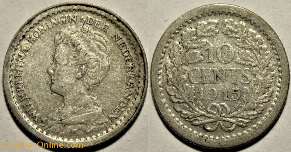 Wilhelmina of Nederland - 10 Cents 1915 monnaies monde pays bas wilhelmina of nederland 10 cents 1915