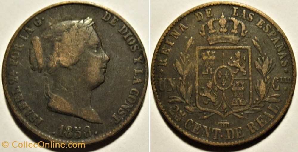 1858 Segovia - 25 Centimos - Isabel II España monnaies monde espagne 1858 segovia 25 centimos isabel ii espana