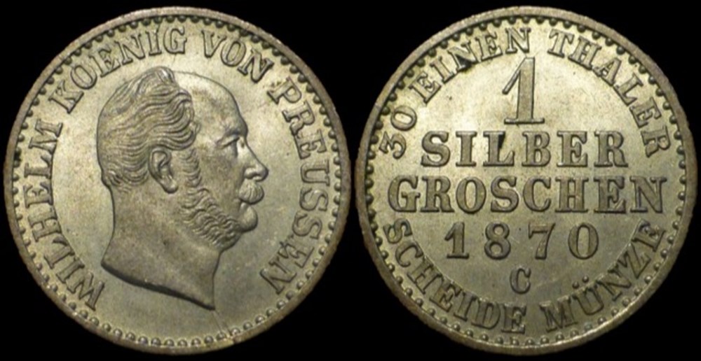 Wilhelm I - 1 Groschen 1870, Frankfurt - Kingdom of Prussia monnaies europe medievale saint empire romain germanique wilhelm i 1 groschen 1870 frankfurt kingdom of prussia