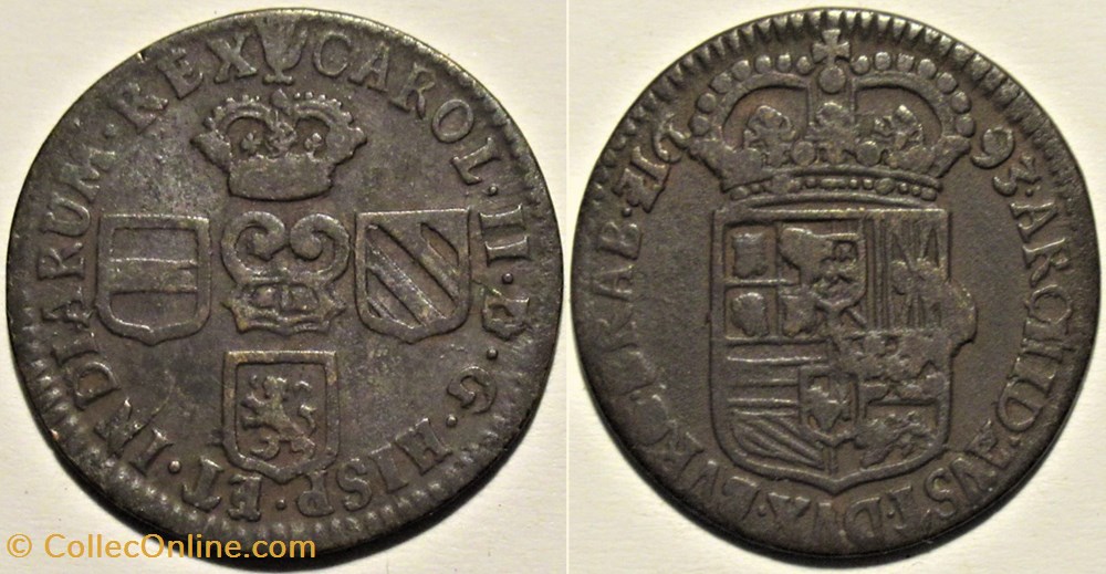 Carlos II - Liard 1693 Antwerp, Duchy of Brabant monnaies europe medievale pays bas espagnols carlos ii liard 1693 antwerp duchy of brabant