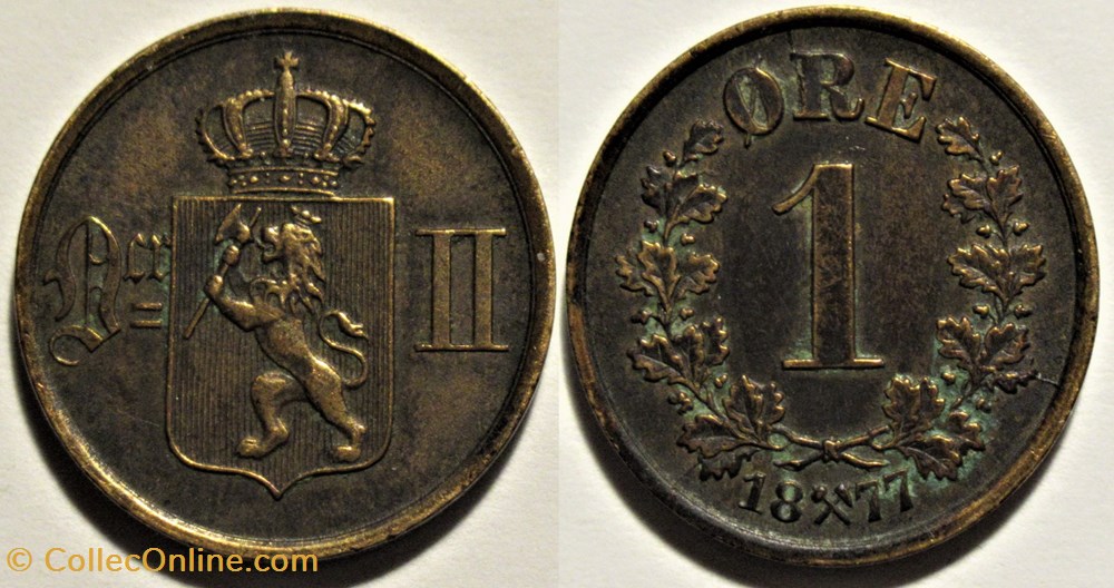 Norway - Oskar II - 1 Øre 1877 - Die Crack monnaies monde norvege norway oskar ii 1 re 1877 die crack