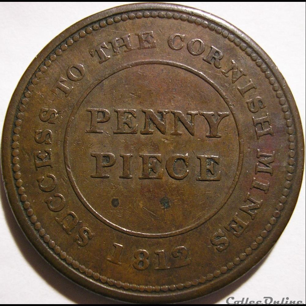 monnaies monde royaume uni 1812 one penny cornwall cornish mines