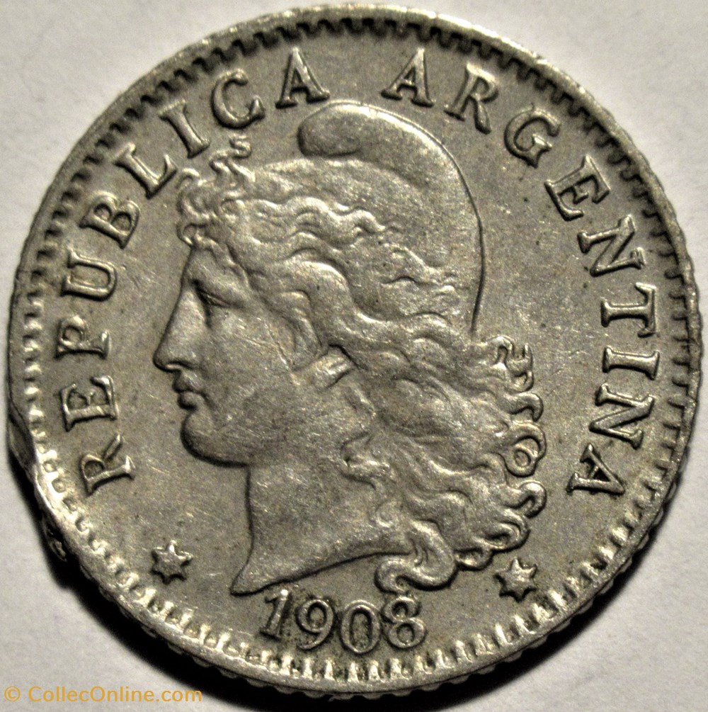 Argentina - 5 Centavos 1908 2 monnaies monde argentine argentina 5 centavos 1908