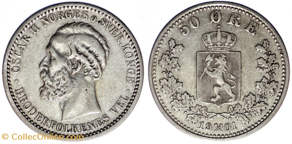 Oskar II - 50 Øre 1901 Norway monnaies monde norvege oskar ii 50 re 1901 norway