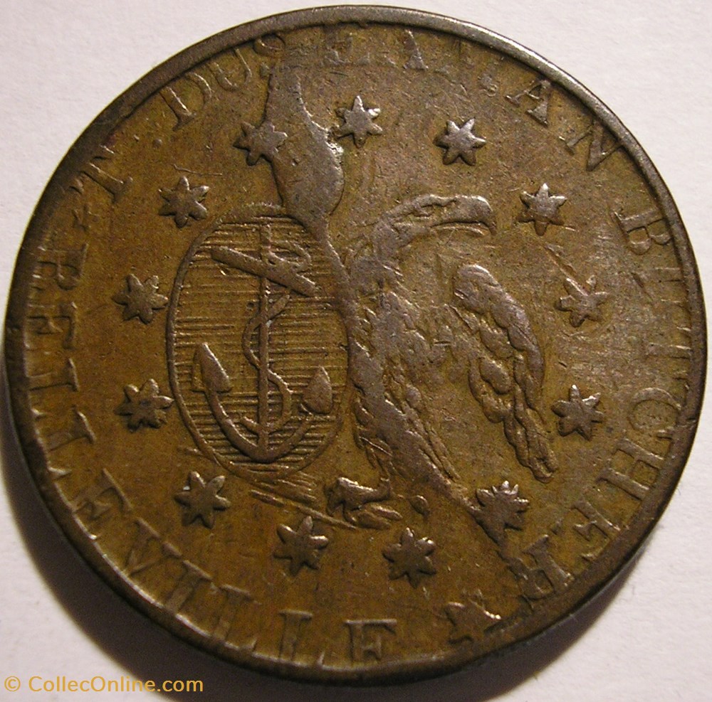 Belleville, Lower Canada, 1837 HalfPenny Token - T. Duseaman Butcher monnaie monde canadum belleville lower canada 1837 halfpenny token t duseaman butcher
